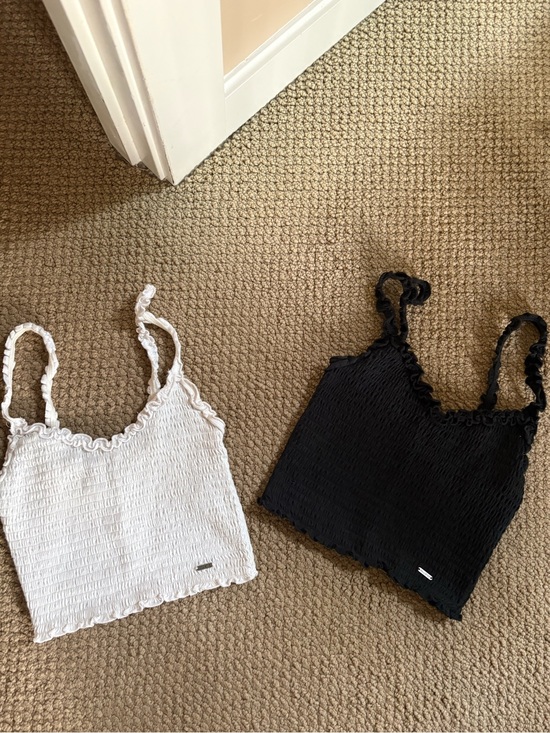 Hollister Tops - Hollister Smocked Ruffle Tank Top - White & Black